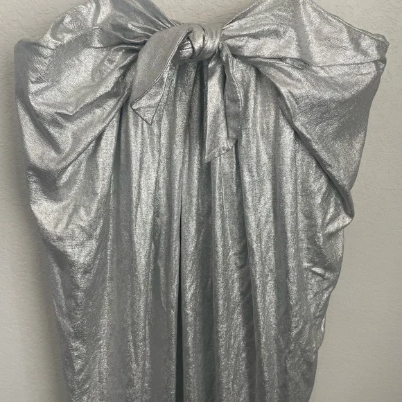 NWT Halston Heritage Strapless Metallic Silver Formal Ball Gown Dress Size 8 - Picture 6 of 15